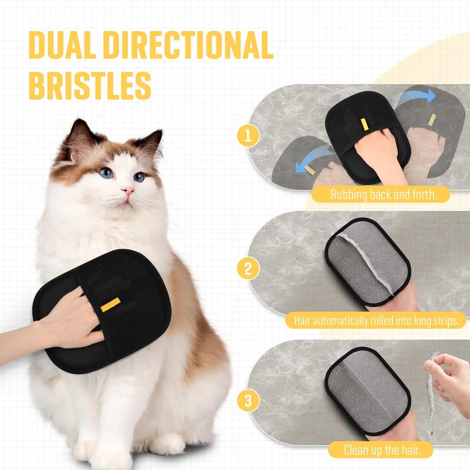 Pet Hair Remover Brushing Gloves – Remove Fur from Clothing, Furniture, Car Seats
