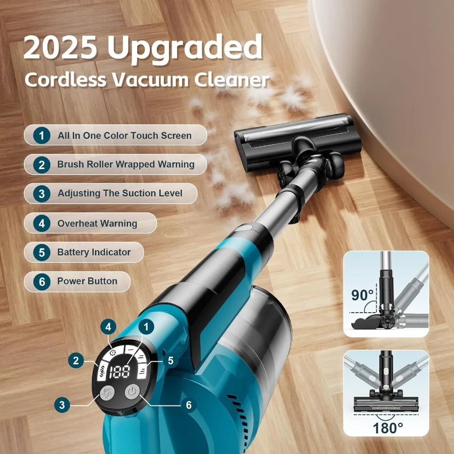 Cordless Vacuum Cleaner with 2 * 4000mAh Batteries Stick 6 in 1