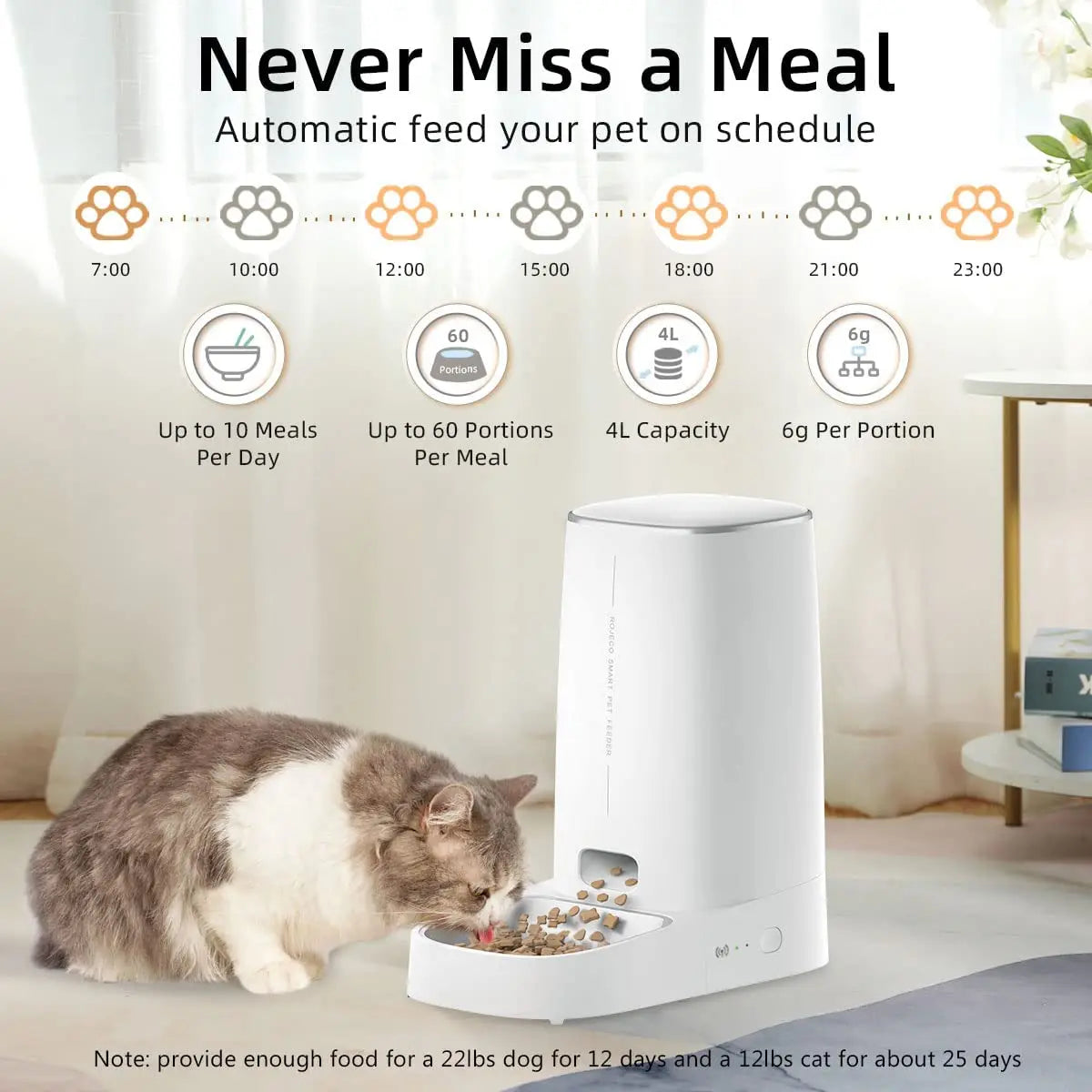 ROJECO Automatic Cat Feeder Pet Smart WiFi Cat Food