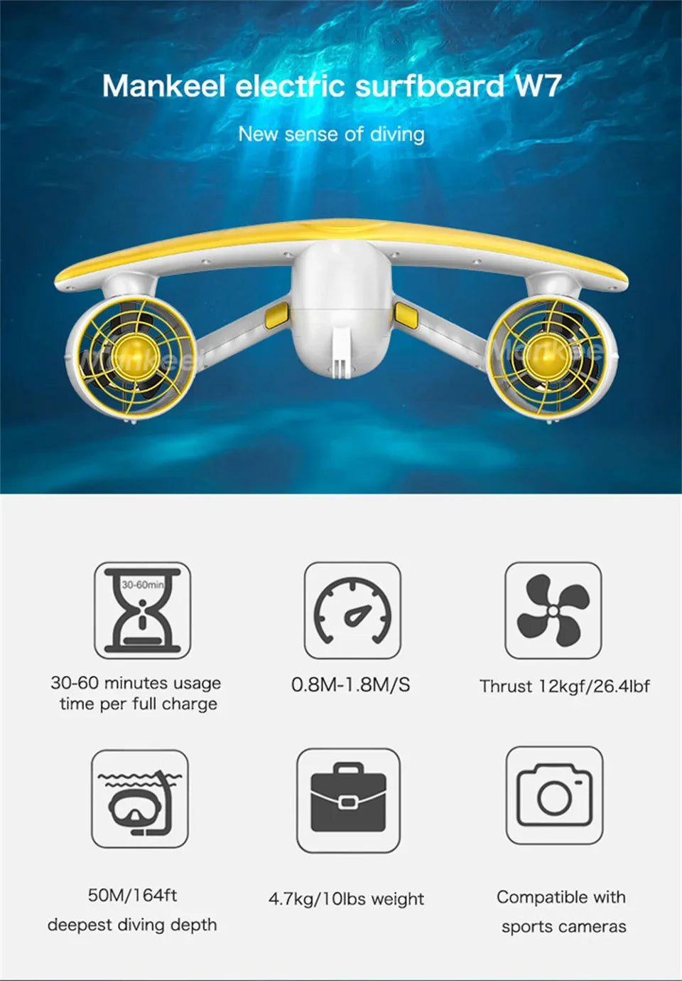 Surfboard W7 Underwater Scooter Booster Swimming Thruster Handheld