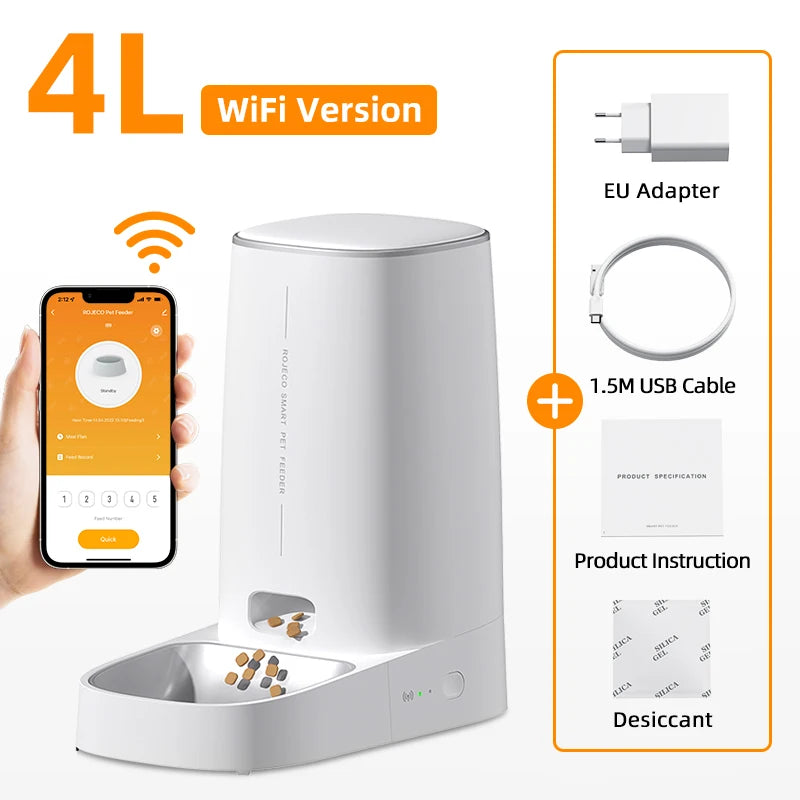 ROJECO Automatic Cat Feeder Pet Smart WiFi Cat Food