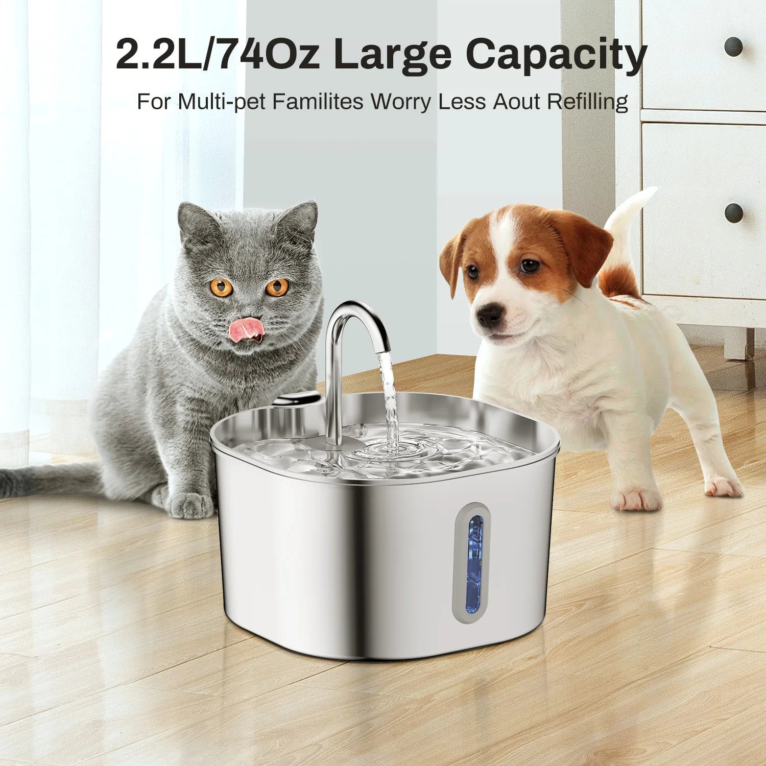 Automatic Cat Water Fountain Square Stainless Steel Pet Water Feeder Dog